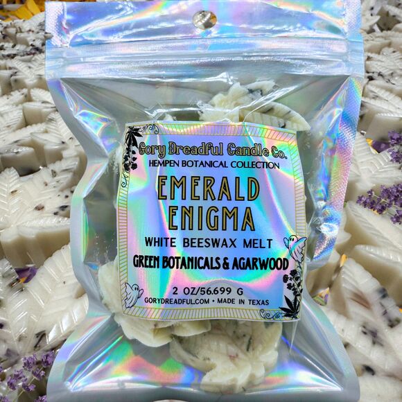 Gory Dreadful Candle Co Other - Emerald Enigma – Green Botanicals & Agarwood Scent Beeswax Melts
